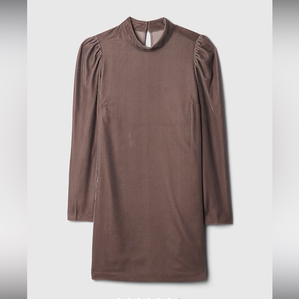 NWT GAP recycled velvet puff sleeve mini dress size medium Plymouth Rock brown